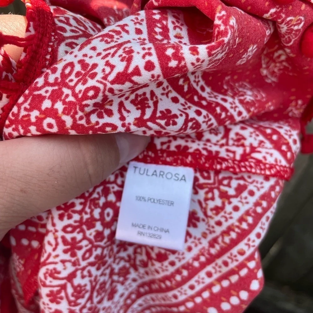 TULAROSA HOLDEN RED BANDANA PRINT HALTER NECK DRESS